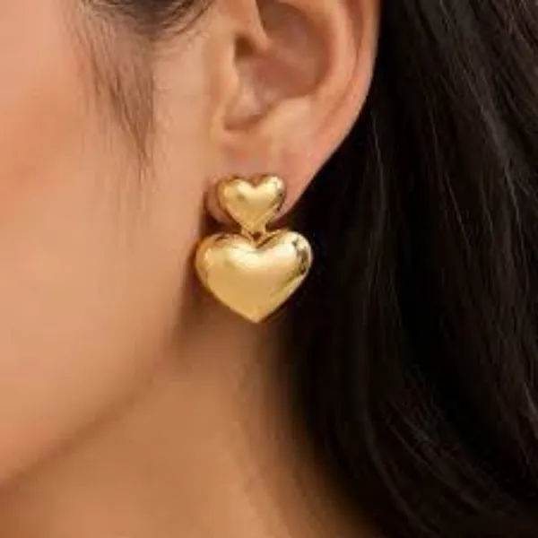 Gold_Tone_Puffed_Heart_Stud_Earrings_For_Women