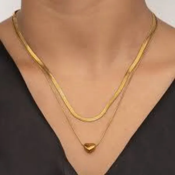 Gold_Stainless_Steel_Heart_Pendant_Necklace_And_Earring_Set_For_Women