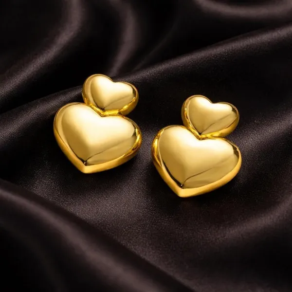Gold_Tone_Puffed_Heart_Stud_Earrings_For_Women