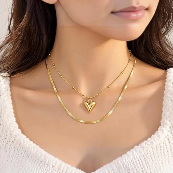 Gold_Stainless_Steel_Layer_Heart_Pendant_Necklace_Set_For_Women