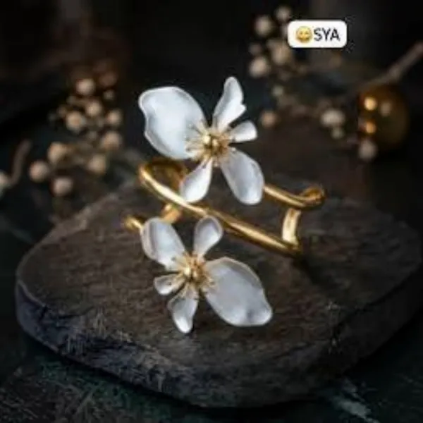 Gold_Stainless_Steel_Floral_Open_Arm_Cuff_For_Women