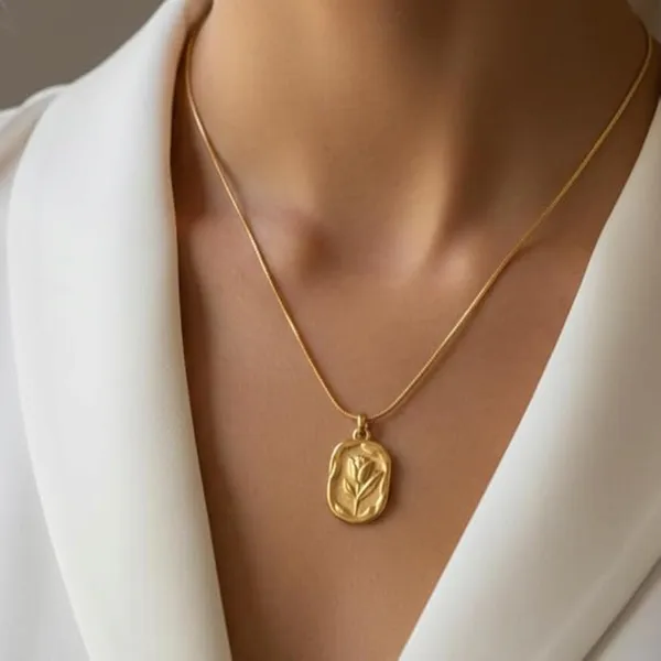 Gold_Tone_Tulip_Coin_Pendant_Necklace_For_Women