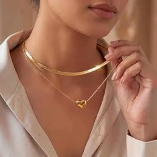 Gold_Stainless_Steel_Heart_Pendant_Necklace_And_Earring_Set_For_Women