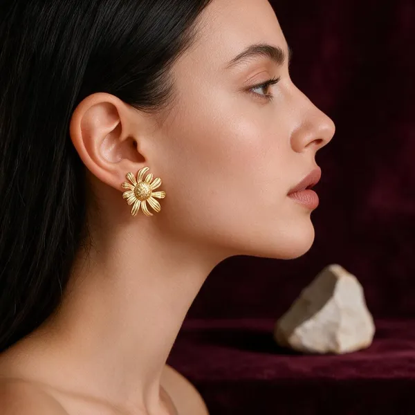 Gold_Tone_Sunflower_Stud_Earrings_For_Women