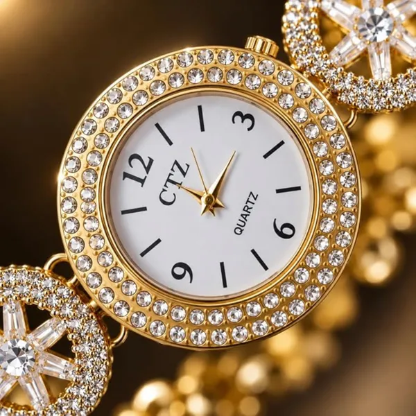 Gold_Tone_Stone_Studded_Bracelet_Watch_For_Women