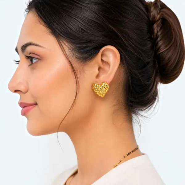 Gold_Tone_Textured_Heart_Stud_Earrings_For_Women