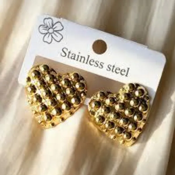 Gold_Tone_Textured_Heart_Stud_Earrings_For_Women
