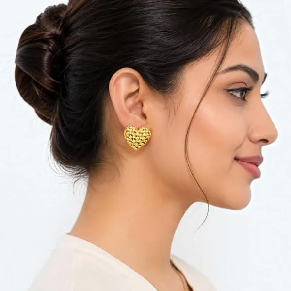 Gold_Tone_Textured_Heart_Stud_Earrings_For_Women