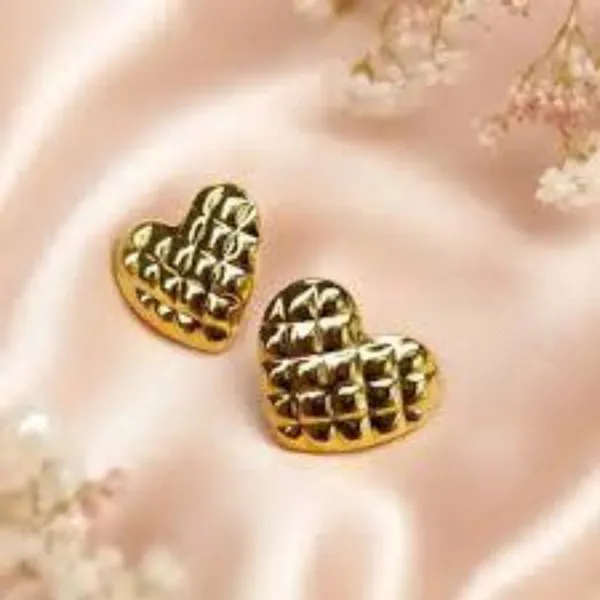 Gold_Tone_Textured_Heart_Stud_Earrings_For_Women