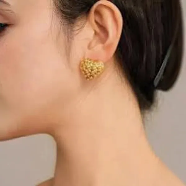 Gold_Tone_Textured_Heart_Stud_Earrings_For_Women