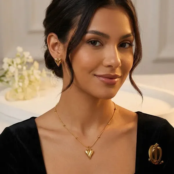 Gold_Stainless_Steel_Heart_Pendant_Necklace_Set_For_Women