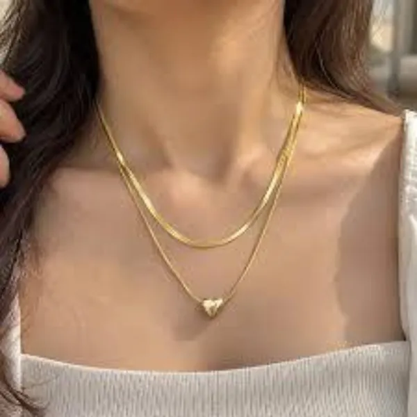 Gold_Stainless_Steel_Heart_Pendant_Necklace_And_Earring_Set_For_Women