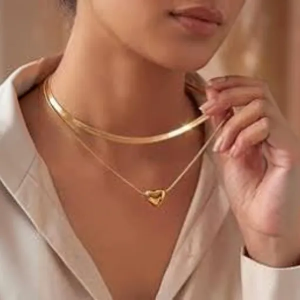 Gold_Stainless_Steel_Layer_Heart_Pendant_Necklace_For_Women