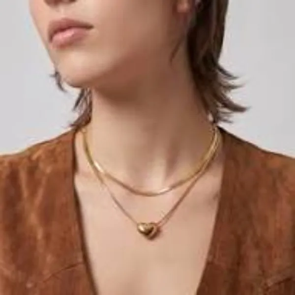 Gold_Stainless_Steel_Layer_Heart_Pendant_Necklace_For_Women