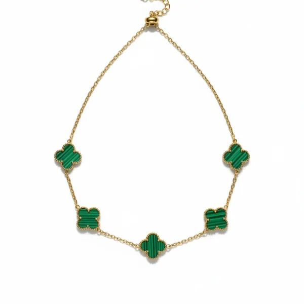 Gold_And_Green_Stainless_Steel_Four-Leaf_Clover_Chain_Necklace_For_Women