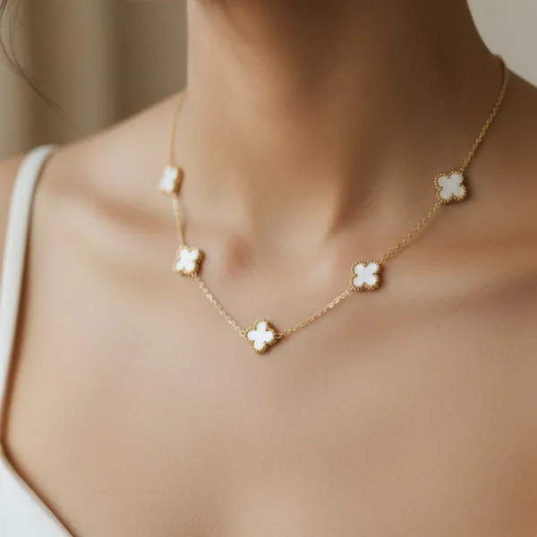 Gold_And_White_Stainless_Steel_Clover_Motif_Chain_Necklace_For_Women