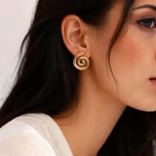 Gold_Tone_Spiral_Stud_Earrings_For_Women