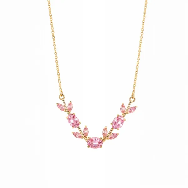 Gold_And_Pink_Stainless_Steel_Floral_Pendant_Necklace_For_Women