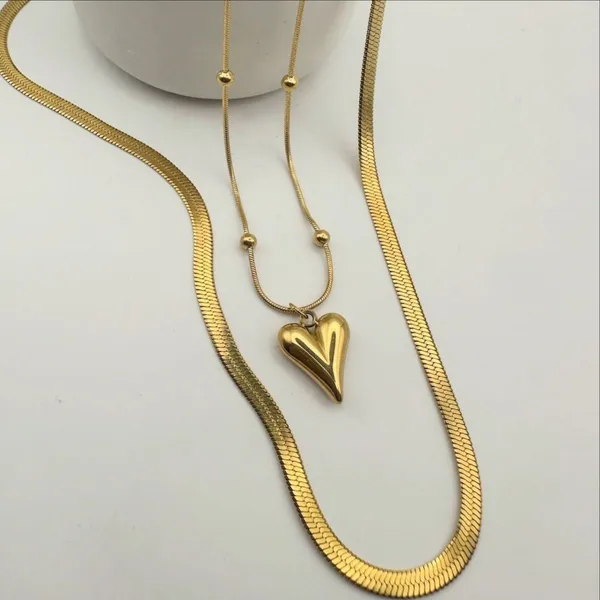 Gold_Stainless_Steel_Layer_Heart_Pendant_Necklace_Set_For_Women