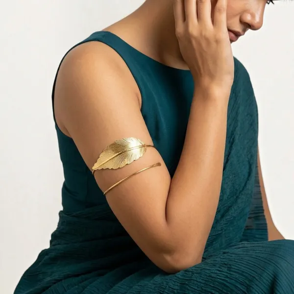 Gold_Stainless_Steel_Leaf_Design_Open_Arm_Cuff_For_Women_Pack_Of_2