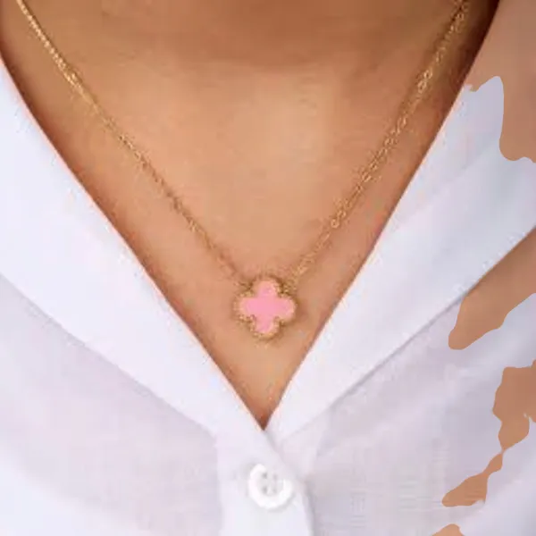 Pink_Clover_Necklace_And_Earrings_Set_For_Women