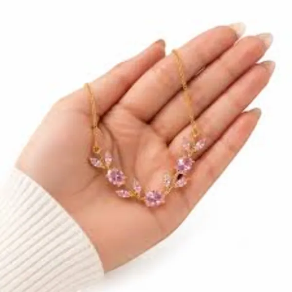 Gold_And_Pink_Stainless_Steel_Floral_Pendant_Necklace_For_Women