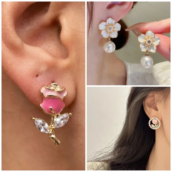 Gold_And_Pink_Stainless_Steel_Floral_Crystal_Stud_Earrings_For_Women_Pack_Of_3