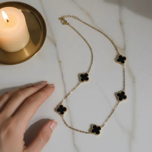 Gold_And_Black_Stainless_Steel_Clover_Necklace_For_Women