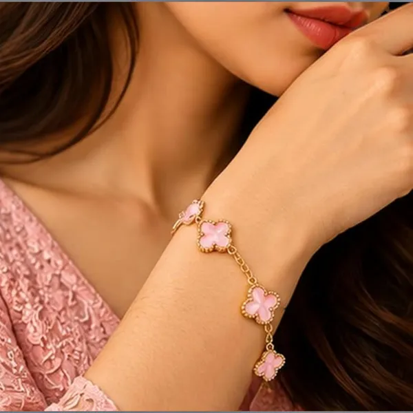 Gold_And_Pink_Stainless_Steel_Clover_Charm_Bracelet_For_Women_Pack_Of_2