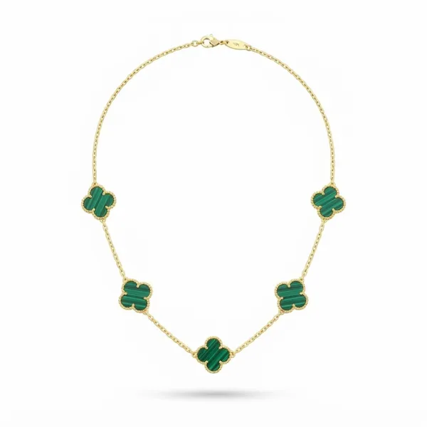Gold_And_Green_Stainless_Steel_Four-Leaf_Clover_Chain_Necklace_For_Women