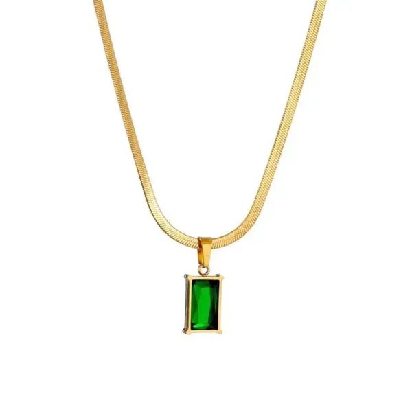 Gold_And_Green_Stainless_Steel_Rectangular_Pendant_Necklace_For_Women