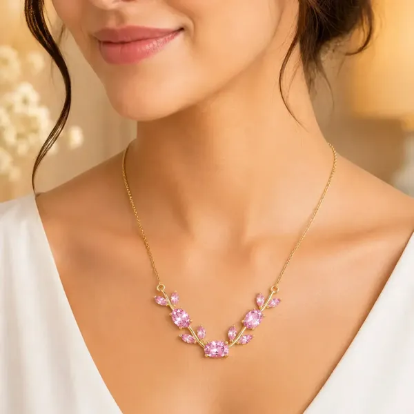 Gold_And_Pink_Stainless_Steel_Floral_Pendant_Necklace_For_Women
