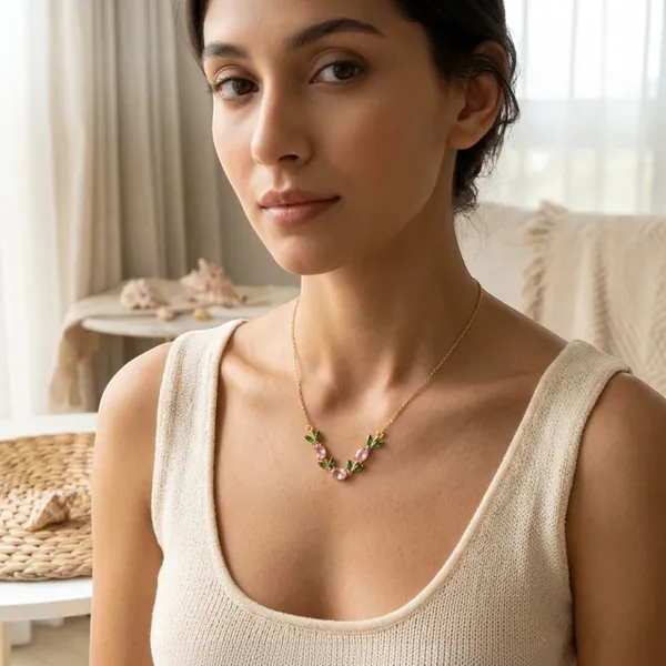 Gold_Stainless_Steel_Floral_Pendant_Necklace_For_Women