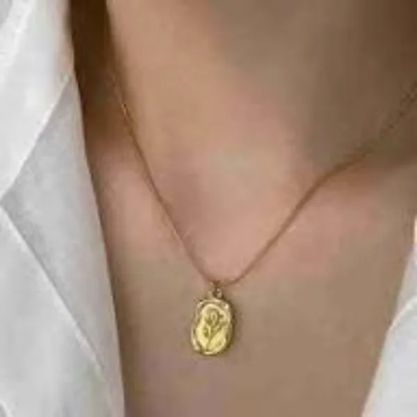 Gold_Tone_Tulip_Coin_Pendant_Necklace_For_Women
