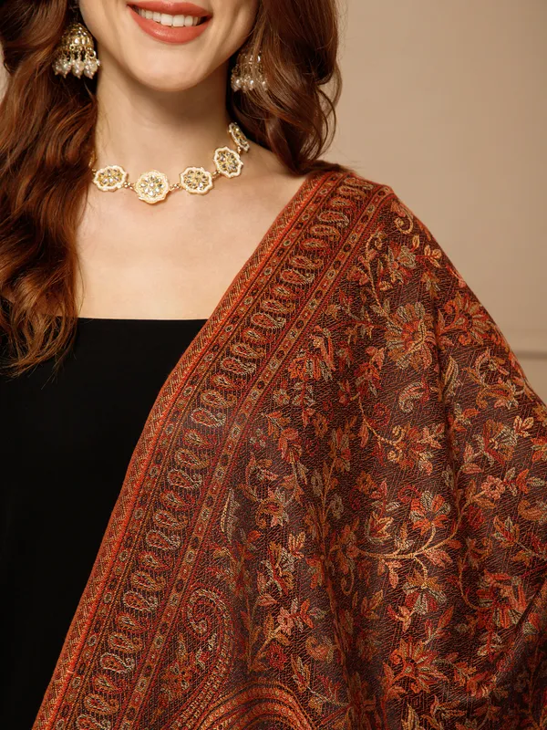 Brown_Pashmina_Jamawar_Shawl_For_Women