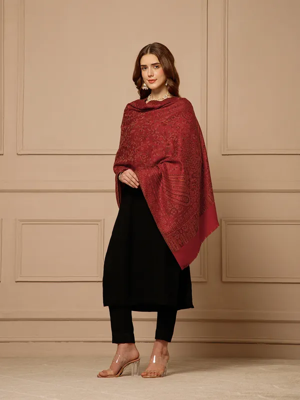 Maroon_Pashmina_Jamawar_Shawl_For_Women