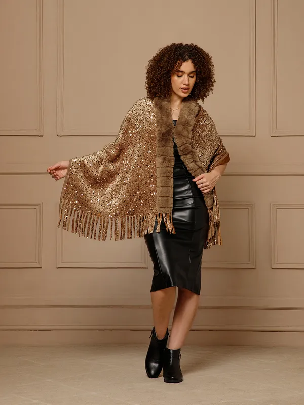 Gold_Sequined_Fur-Trimmed_Cape_for_Women