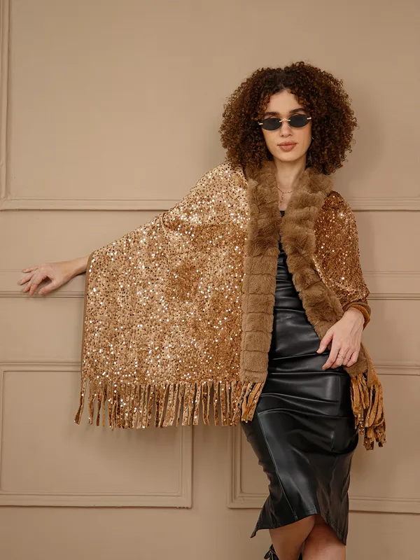 Gold_Sequined_Fur-Trimmed_Cape_for_Women