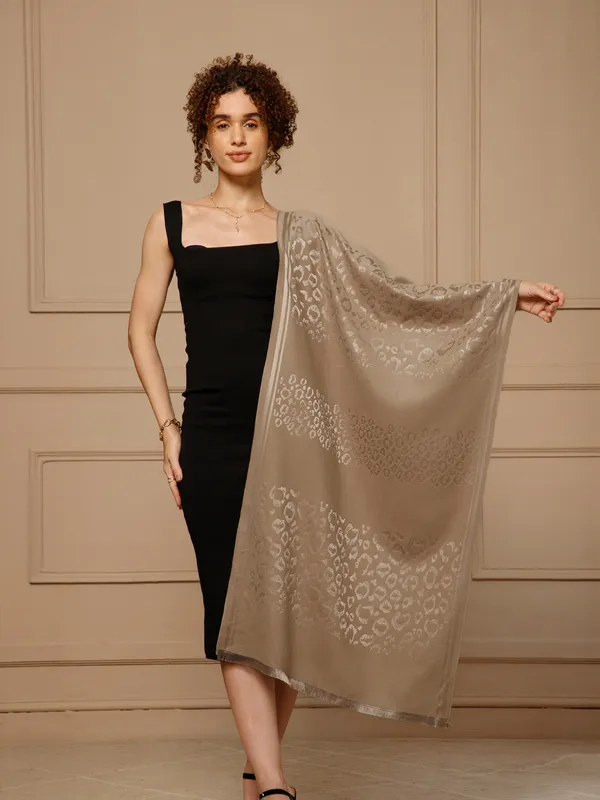 Taupe_Printed_Fringed_Scarf_for_Women