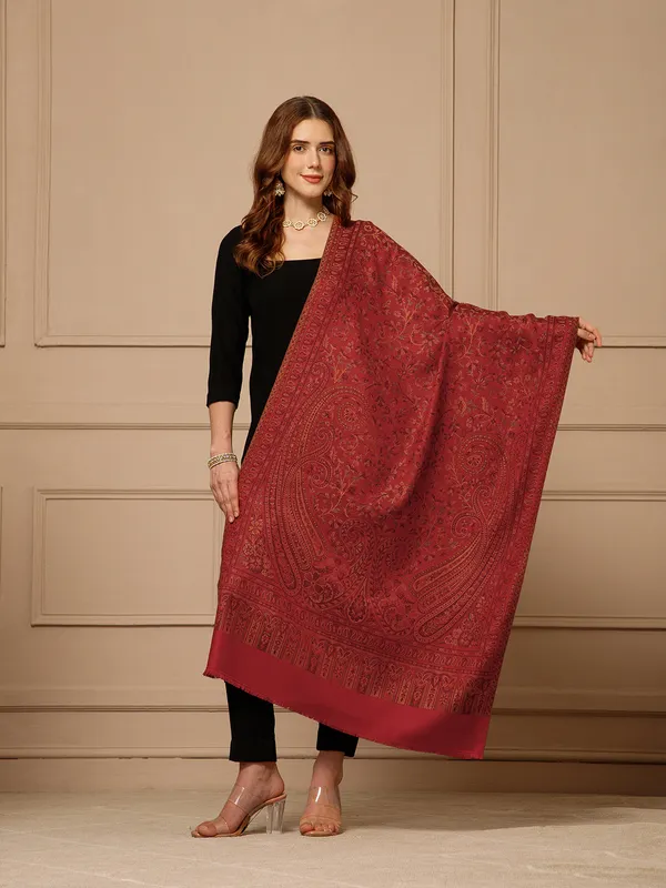 Maroon_Pashmina_Jamawar_Shawl_For_Women