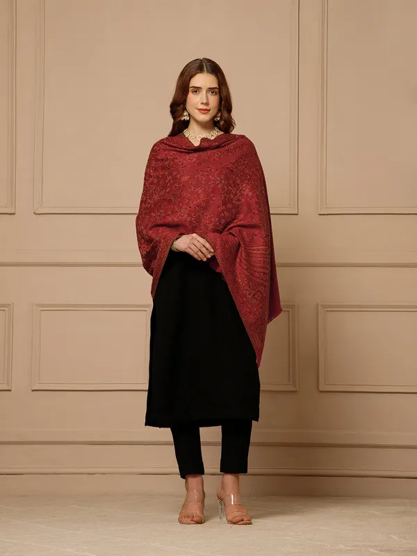 Maroon_Pashmina_Jamawar_Shawl_For_Women