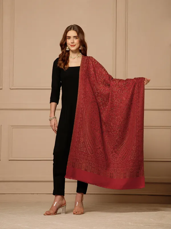 Maroon_Pashmina_Jamawar_Shawl_For_Women