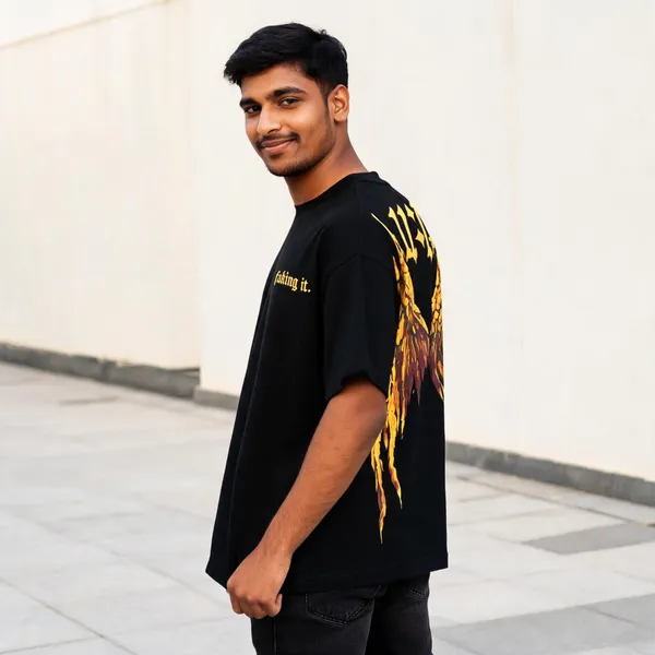 Black_Cotton_Regular_Fit_Golden_Wing_Graphic_T-Shirt_For_Unisex