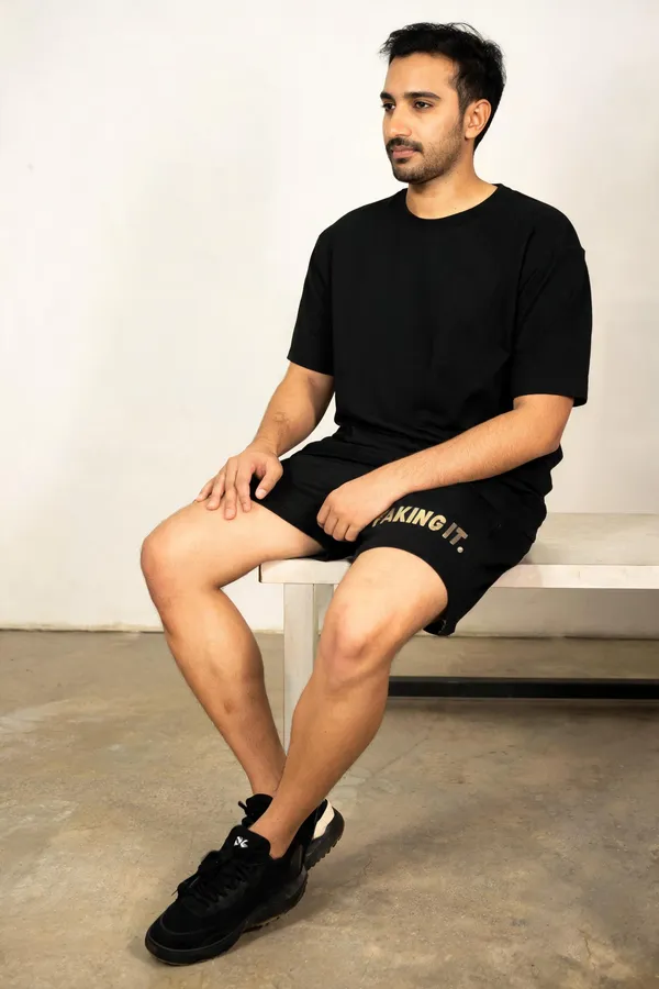 Black_Cotton_Stretch_Chrome_Print_Shorts_For_Men