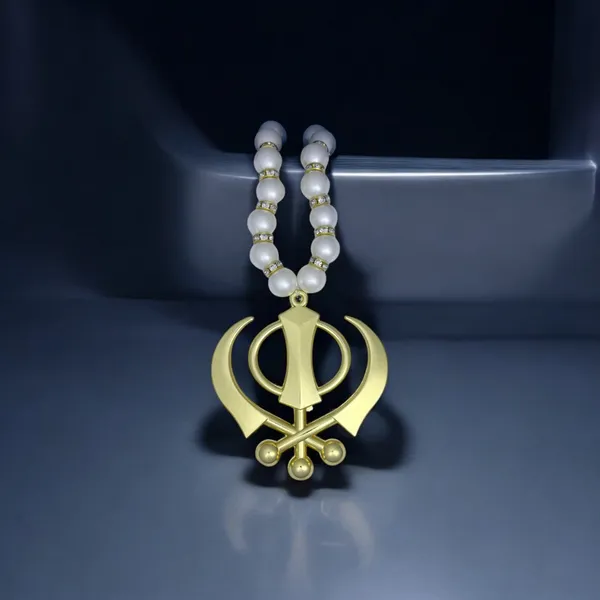 Gold_Plated_Khanda_Pearl_Mala_Car_Hanging_Default_Title