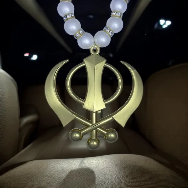 Gold_Plated_Khanda_Pearl_Mala_Car_Hanging_Default_Title