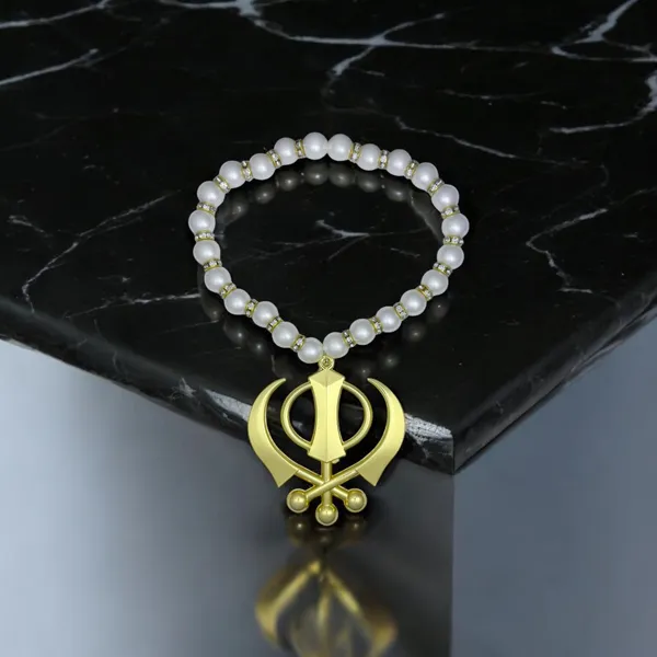 Gold_Plated_Khanda_Pearl_Mala_Car_Hanging_Default_Title