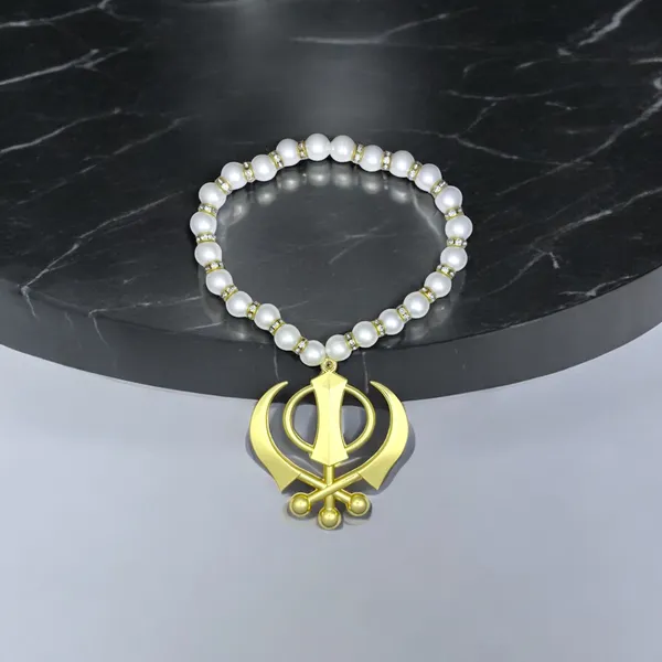 Gold_Plated_Khanda_Pearl_Mala_Car_Hanging_Default_Title