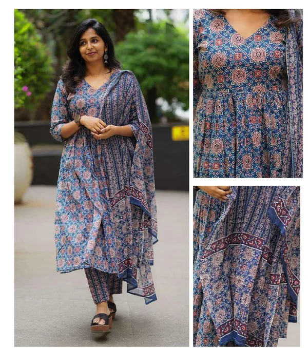 Blue_Cotton_Printed_Kurta_Set_For_Women