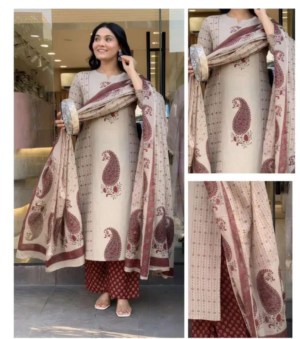 Beige_Cotton_Printed_Suit_Set_For_Women